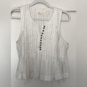 Anthropologie White Sleeveless Pleated Button-Front Blouse
